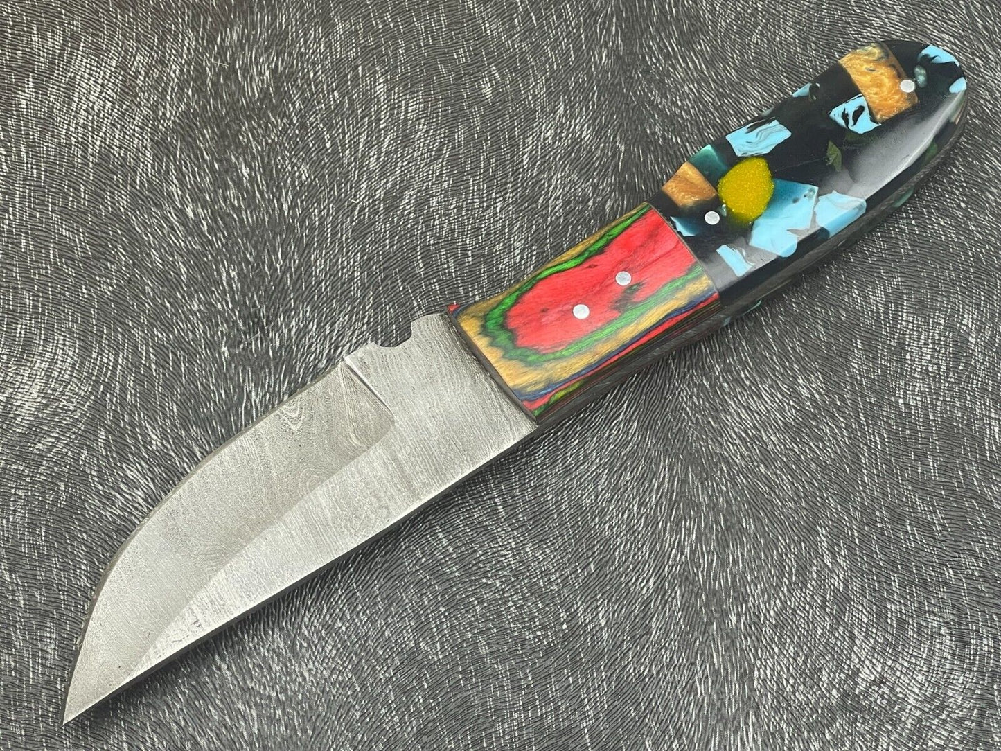 Handmade Damascus Steel Bowie Knife 8 Inch EDC with Resin and Hardwood Handle