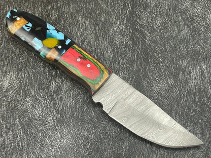 Handmade Damascus Steel Bowie Knife 8 Inch EDC with Resin and Hardwood Handle