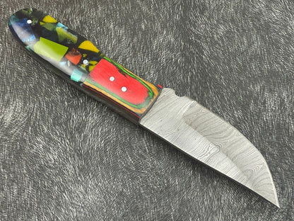 Handmade Damascus Steel Bowie Knife 8 Inch EDC with Resin and Hardwood Handle