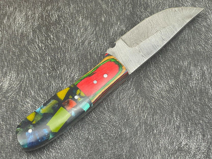 Handmade Damascus Steel Bowie Knife 8 Inch EDC with Resin and Hardwood Handle