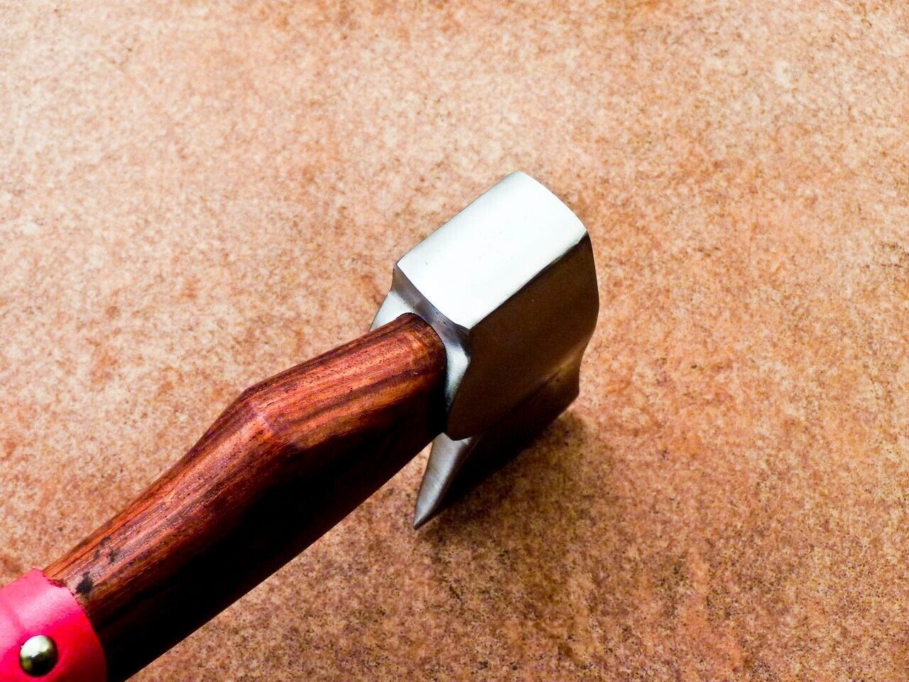 Custom Hand Forged Carbon Steel Viking Throwing Axe Bearded Hatchet Tomahawk with Natural Wood Handle and Leather Sheath 13"
