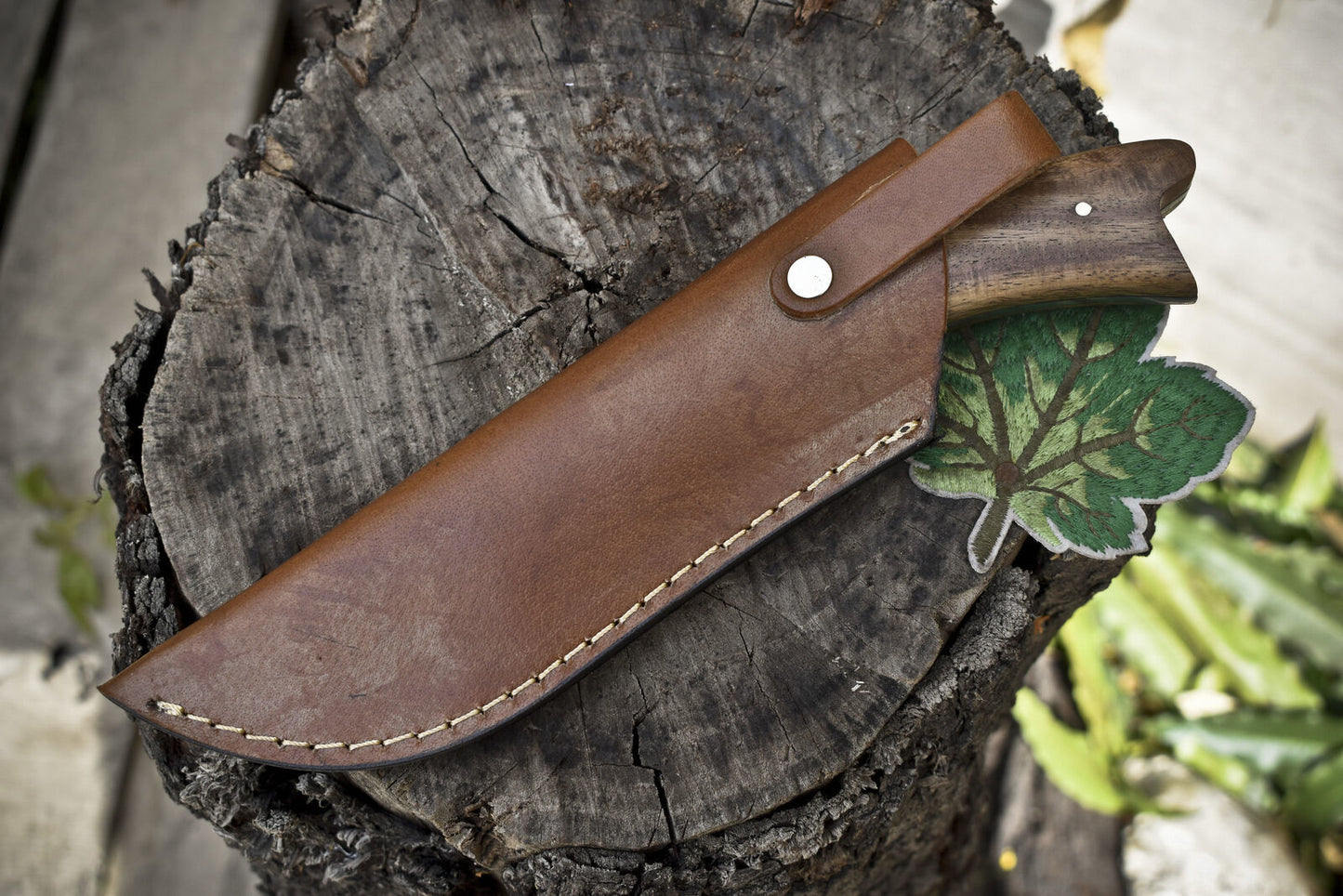 9" Handmade Rain Drop Damascus Skinner Knife with Walnut Wood Handle for Outdoor Use