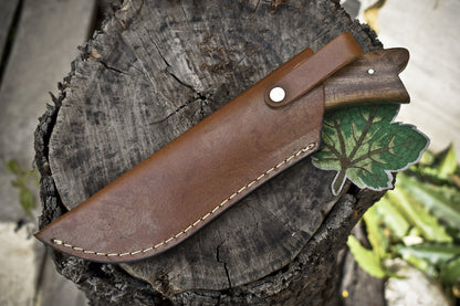 9" Handmade Rain Drop Damascus Skinner Knife with Walnut Wood Handle for Outdoor Use