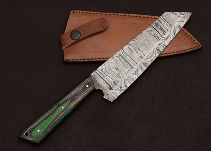 Custom Forged Damascus Steel 13" Chef Knife | Outdoor Hunting & Survival Pakka Handle