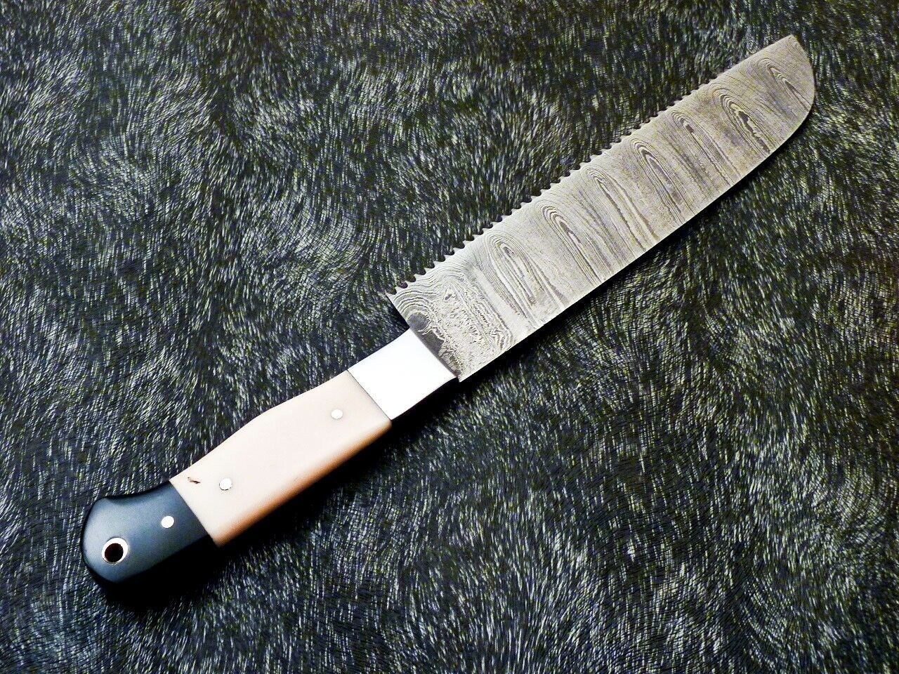 11" Custom Hand Forged Damascus Steel Chef Knife Kitchen Knife with Camel Bone & Bull Horn Handle