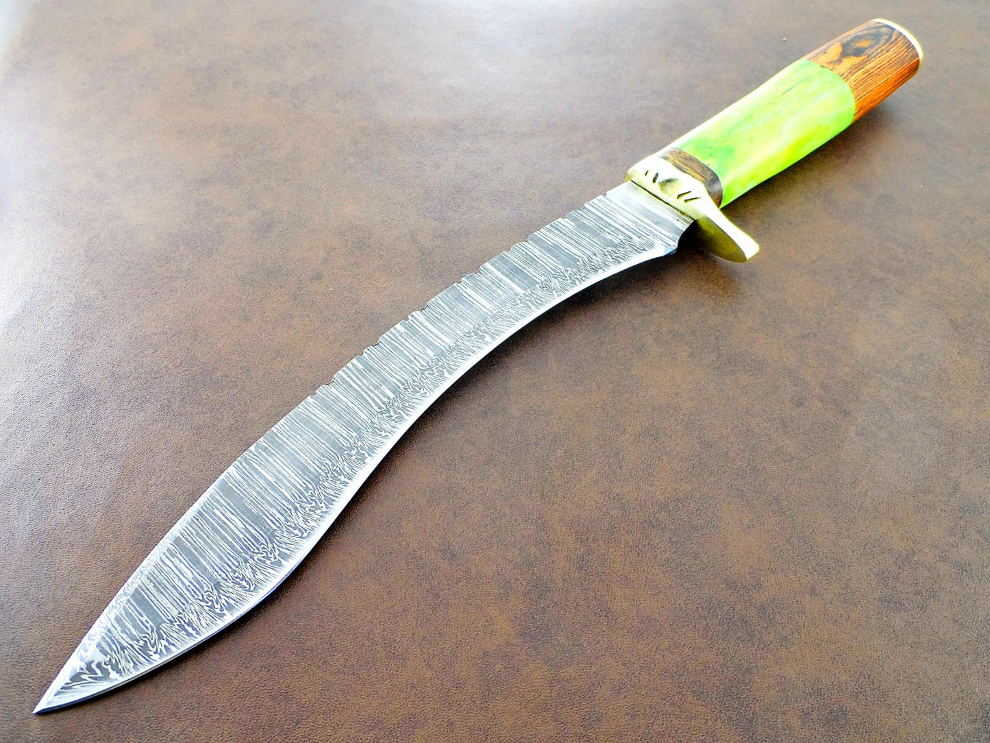 Shadowfang 15 Inch Damascus Kukri Bowie Knife | Hunting & Camping Dagger with Leather Sheath