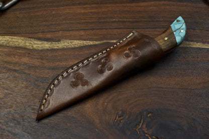 7.5" Ladder Damascus Skinner Knife Walnut Wood Custom Handmade Hunting Blade