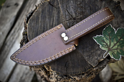 Twist Damascus Skinner Knife with Gut Hook and Hard Wood Handle – Custom Handmade Hunter with Leather Sheath