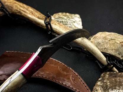 8” Damascus Karambit Damascus Steel Karambit Knife with Bone Handle and Wood Handle