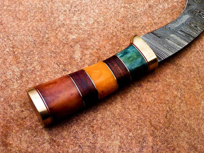 Heritage Forge 14" Damascus Steel Kukri Knife with Camel Bone and Wood Handle