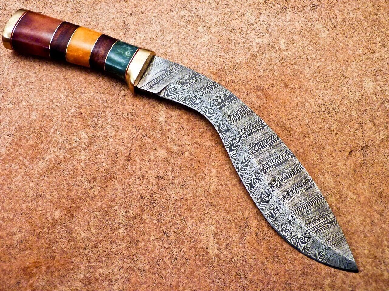 Heritage Forge 14" Damascus Steel Kukri Knife with Camel Bone and Wood Handle