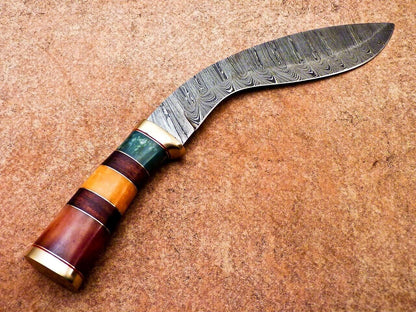 Heritage Forge 14" Damascus Steel Kukri Knife with Camel Bone and Wood Handle
