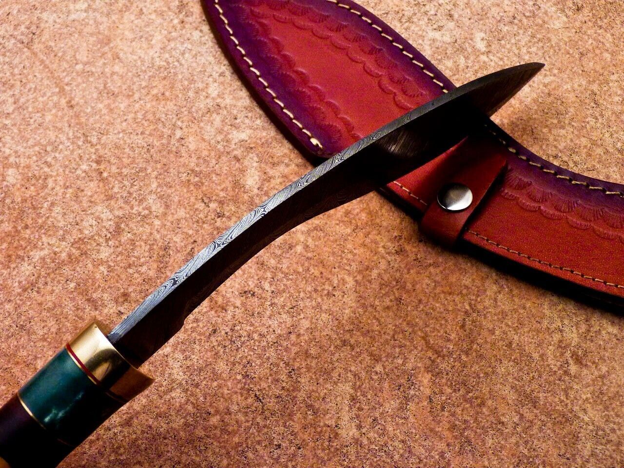 Heritage Forge 14" Damascus Steel Kukri Knife with Camel Bone and Wood Handle