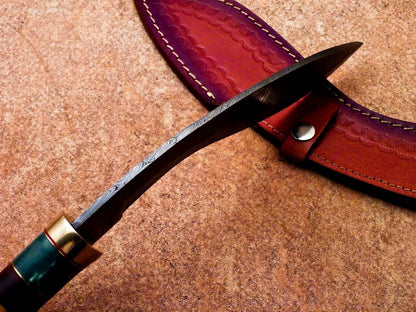 Heritage Forge 14" Damascus Steel Kukri Knife with Camel Bone and Wood Handle