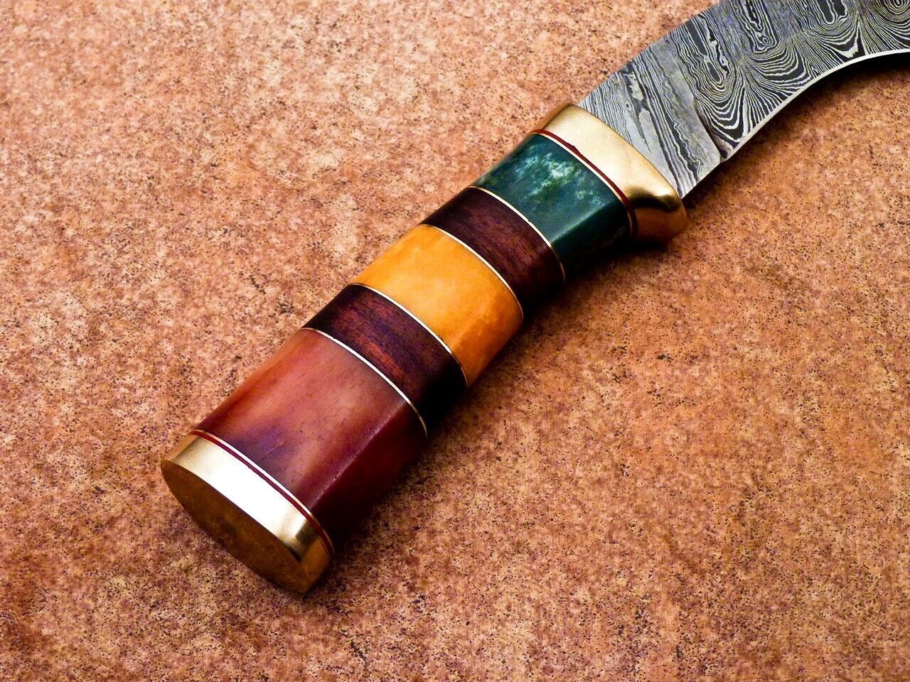 Heritage Forge 14" Damascus Steel Kukri Knife with Camel Bone and Wood Handle