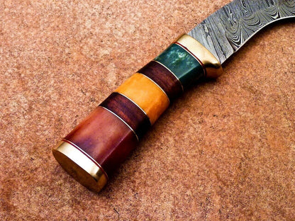Heritage Forge 14" Damascus Steel Kukri Knife with Camel Bone and Wood Handle