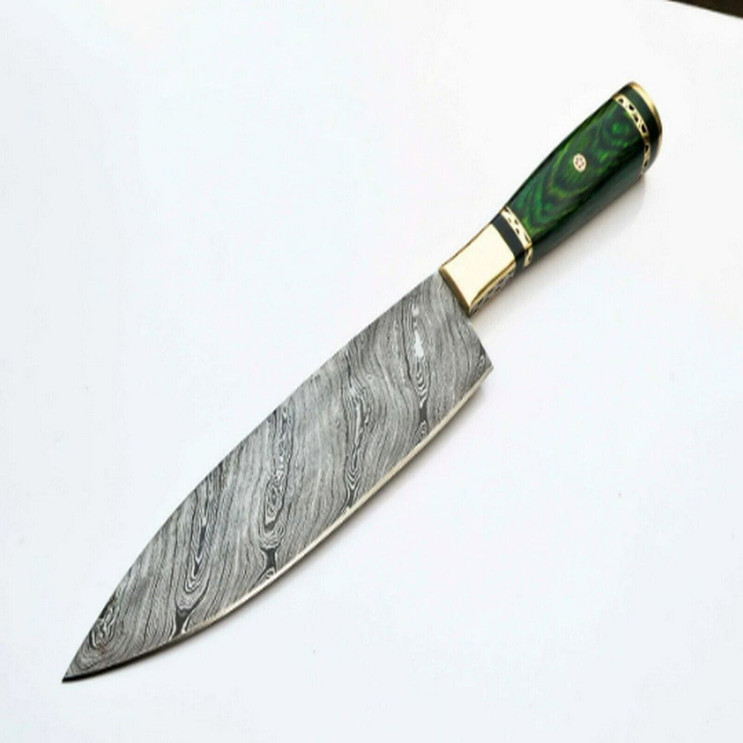 13" Handmade Damascus Steel Kitchen Chef Knife – Oak Wood Handle with Leather Sheath for Cooking, Camping & Hunting