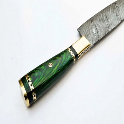 13" Handmade Damascus Steel Kitchen Chef Knife – Oak Wood Handle with Leather Sheath for Cooking, Camping & Hunting