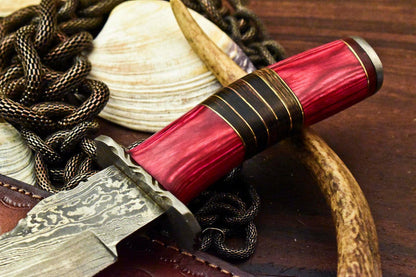 Custom Damascus Steel Bowie Knife – Walnut Wood Handle, 14" Hunting Blade