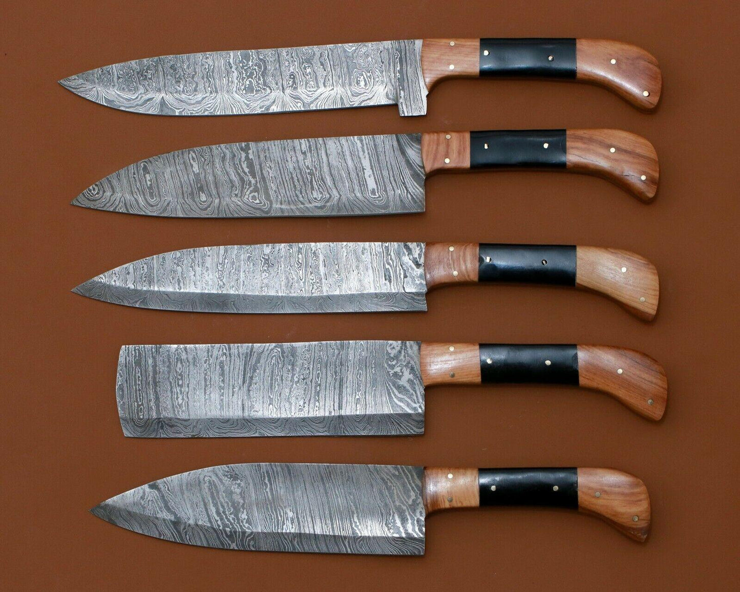 Kitchen Knife Set (5-Piece) – Chef Knives with Wood & Horn Handles