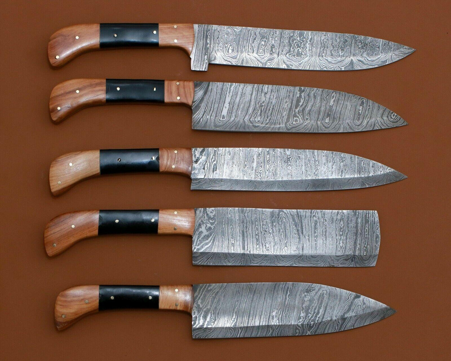 Kitchen Knife Set (5-Piece) – Chef Knives with Wood & Horn Handles