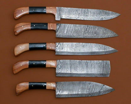 Kitchen Knife Set (5-Piece) – Chef Knives with Wood & Horn Handles