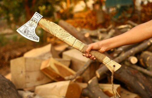 Handmade Viking Axe Custom Norse Axe Camping Hatchet Ragnar Gift with Leather Sheath