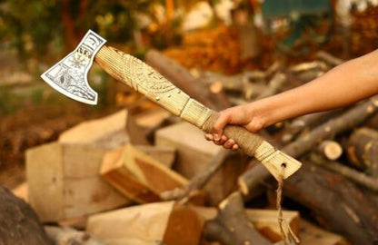 Handmade Viking Axe Custom Norse Axe Camping Hatchet Ragnar Gift with Leather Sheath