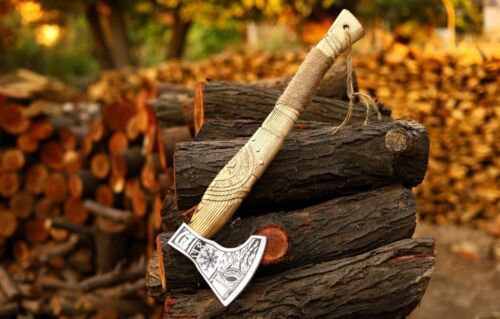 Handmade Viking Axe Custom Norse Axe Camping Hatchet Ragnar Gift with Leather Sheath