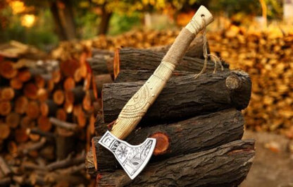 Handmade Viking Axe Custom Norse Axe Camping Hatchet Ragnar Gift with Leather Sheath
