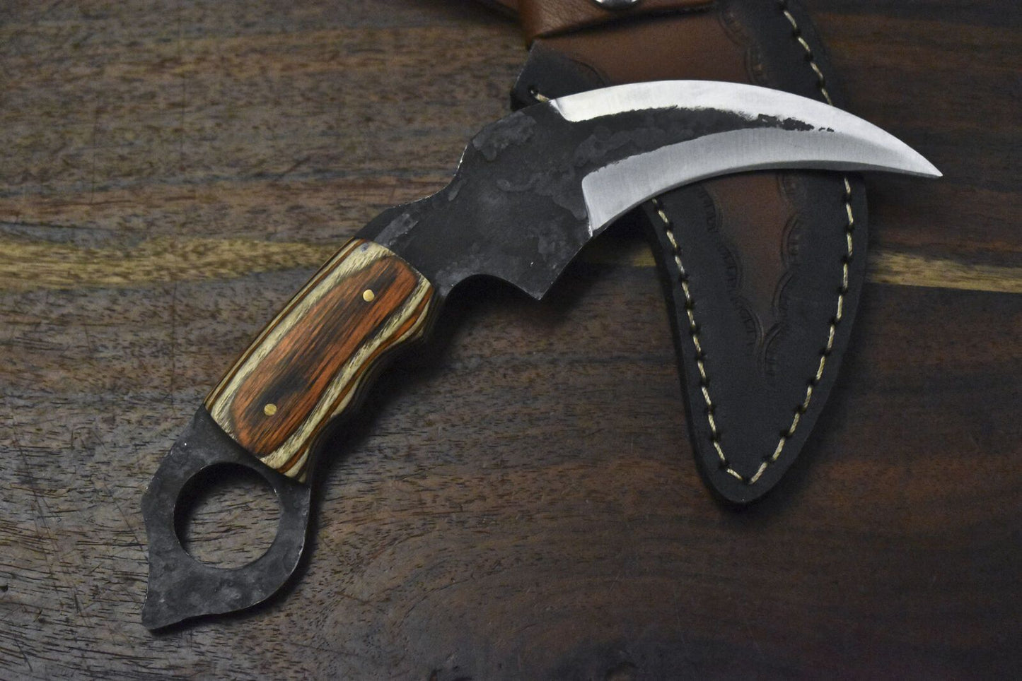 Hand Forged D2 Steel Best Karambit Knife 8" Fixed Blade Karambit with Hard Wood Handle