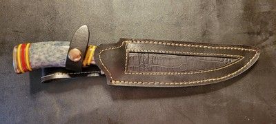 Custom 12-Inch D2 Steel Hunting Bowie Knife with Camel Bone Handle & Full Tang