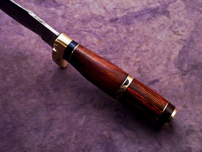 Damascus Steel Bowie Knife with Natural Wood Handle