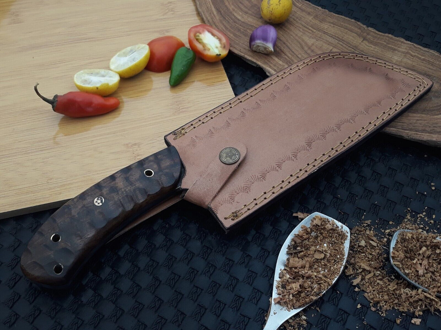 Custom Handmade Damascus Steel Serbian Cleaver – Butcher & Chef Knife, Hand-Forged Kitchen Tool