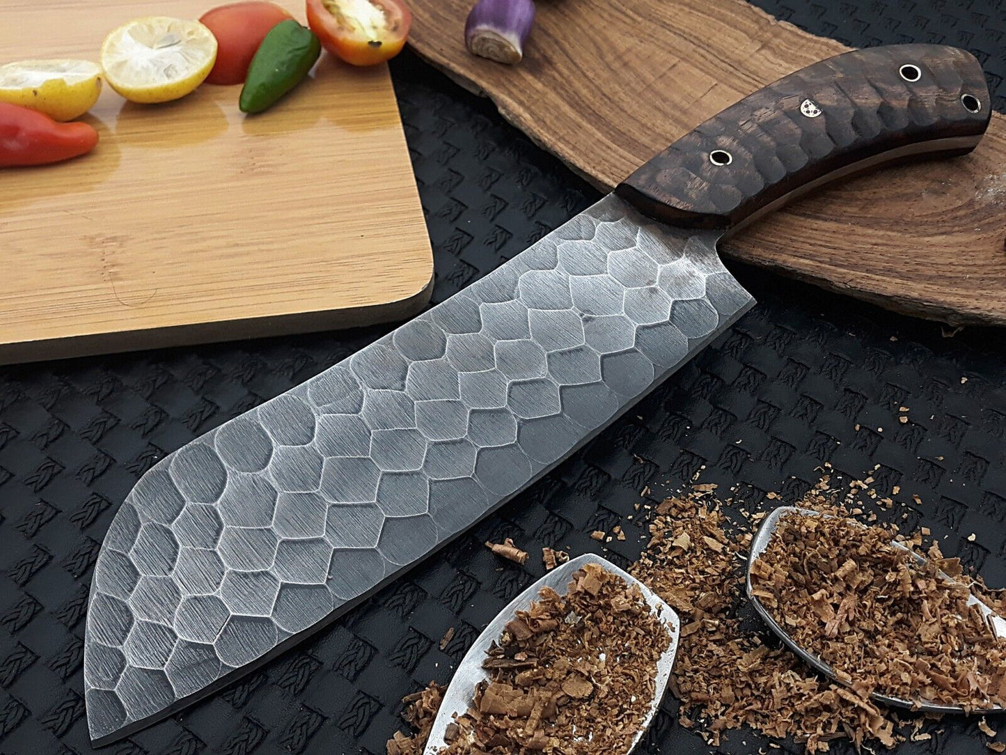 Custom Handmade Damascus Steel Serbian Cleaver – Butcher & Chef Knife, Hand-Forged Kitchen Tool