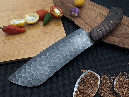 Custom Handmade Damascus Steel Serbian Cleaver – Butcher & Chef Knife, Hand-Forged Kitchen Tool