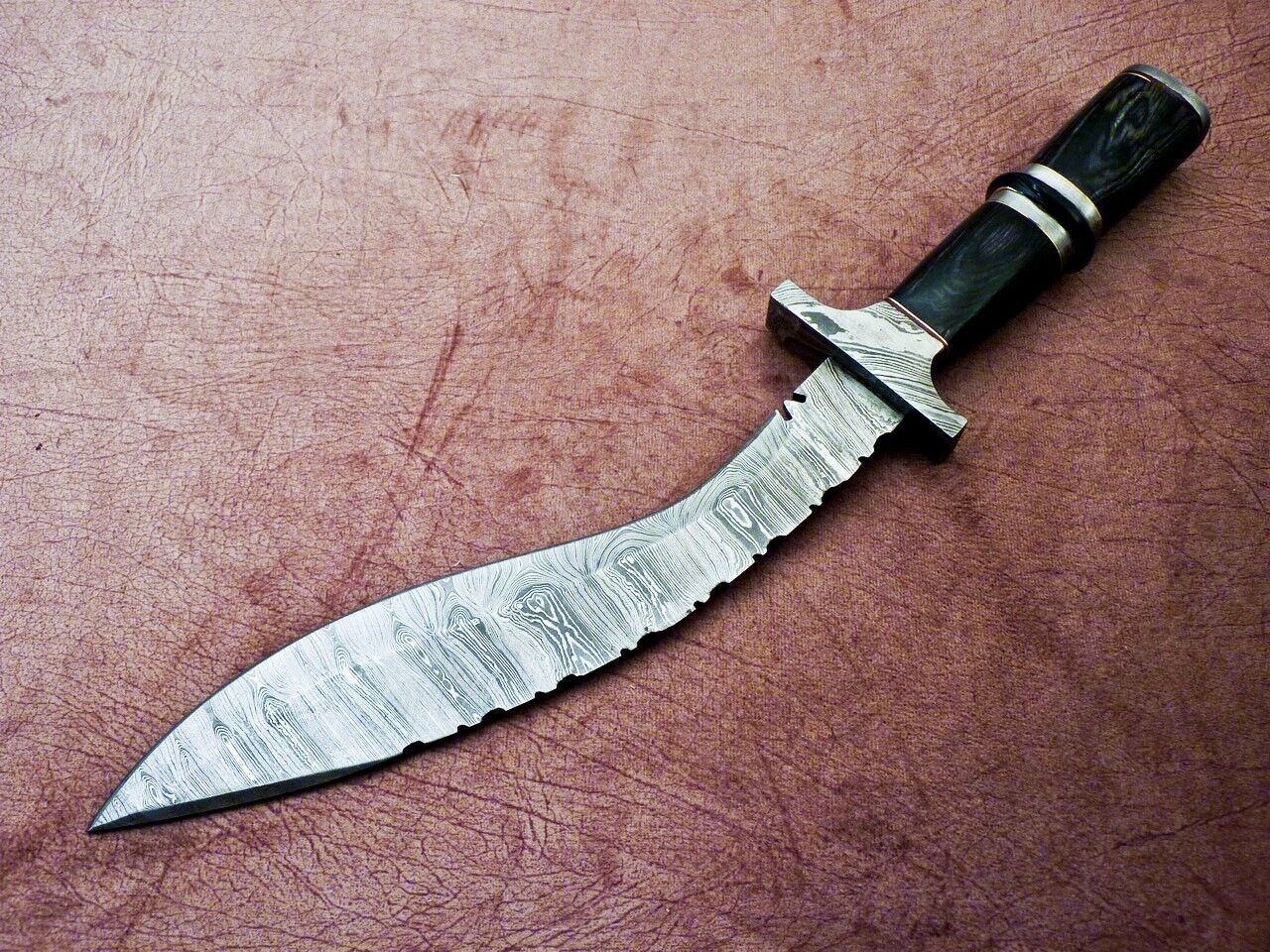 Heritage Forge 15 Inch Handmade Damascus Kukri Knife with Hardwood Handle for Hunting and Camping