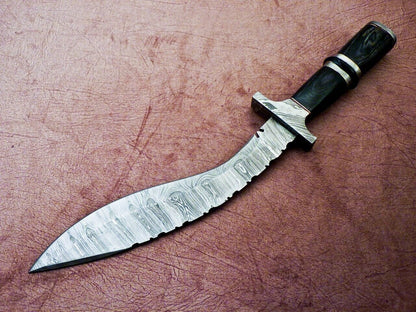 Heritage Forge 15 Inch Handmade Damascus Kukri Knife with Hardwood Handle for Hunting and Camping