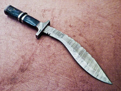 Heritage Forge 15 Inch Handmade Damascus Kukri Knife with Hardwood Handle for Hunting and Camping