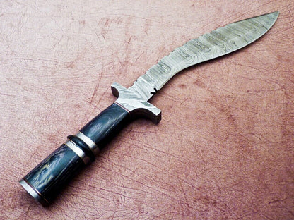 Heritage Forge 15 Inch Handmade Damascus Kukri Knife with Hardwood Handle for Hunting and Camping