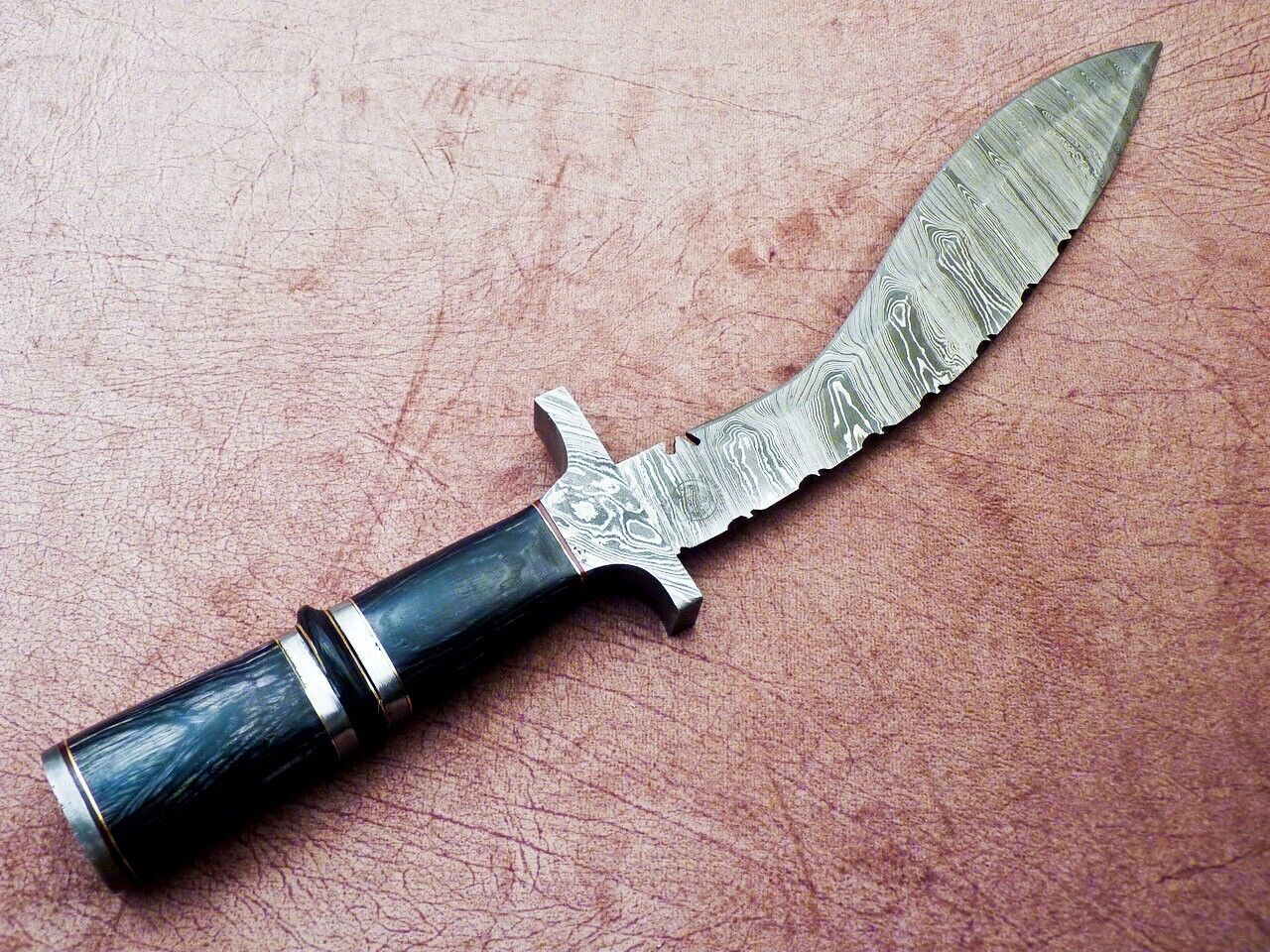 Heritage Forge 15 Inch Handmade Damascus Kukri Knife with Hardwood Handle for Hunting and Camping