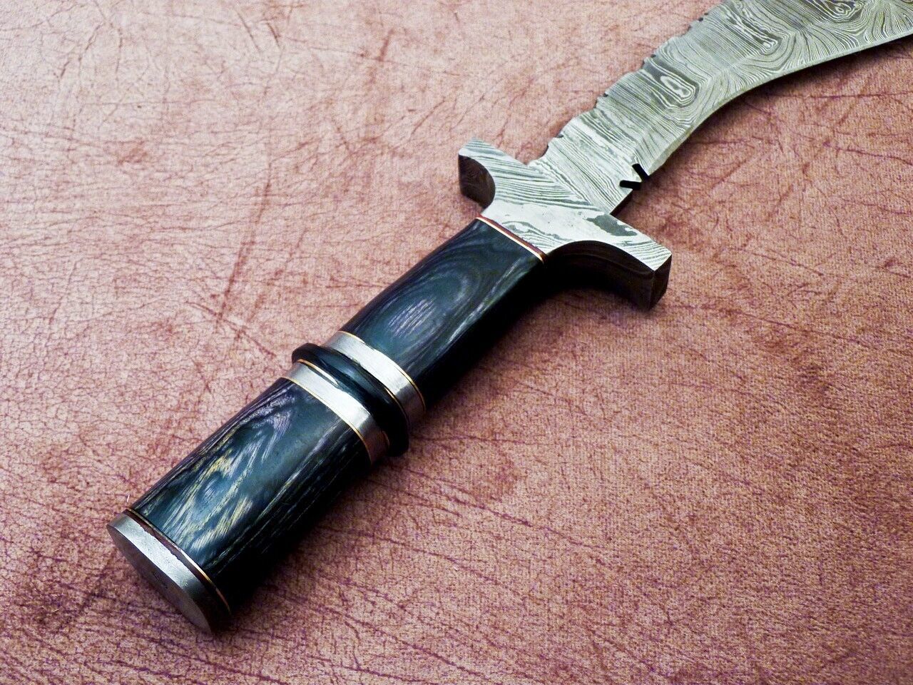 Heritage Forge 15 Inch Handmade Damascus Kukri Knife with Hardwood Handle for Hunting and Camping
