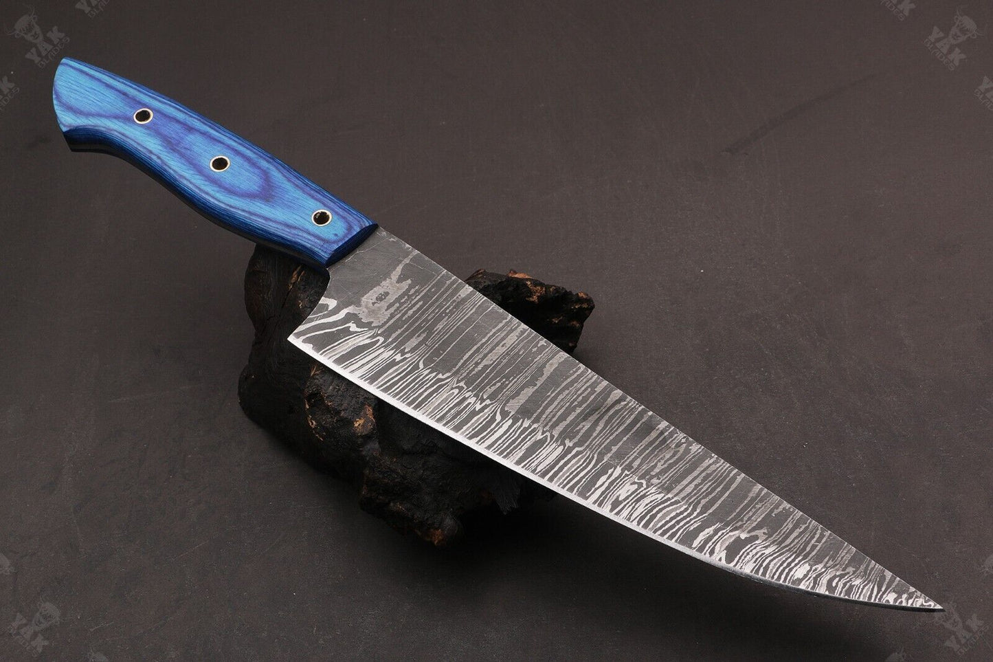13.5" Custom Hand Forged Fire Damascus Steel Santoku Chef Knife for Kitchen
