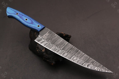 13.5" Custom Hand Forged Fire Damascus Steel Santoku Chef Knife for Kitchen