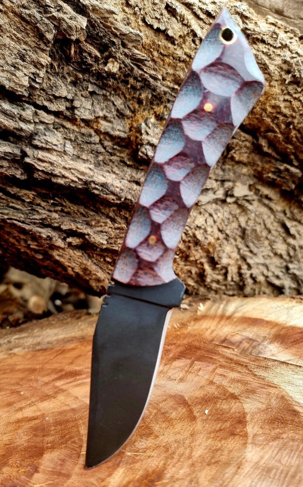 Handmade Skinner Knife – D2 Stainless Steel Drop Point Blade with Red Micarta Handle & Sheath