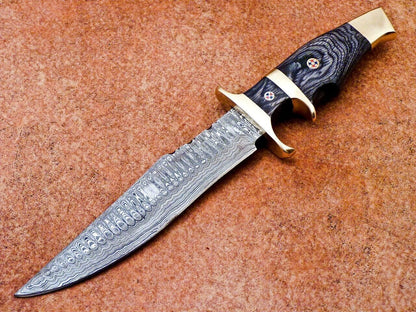 Custom Forged Damascus Steel Handmade Hunting Bowie Knife With Hardwood Handle