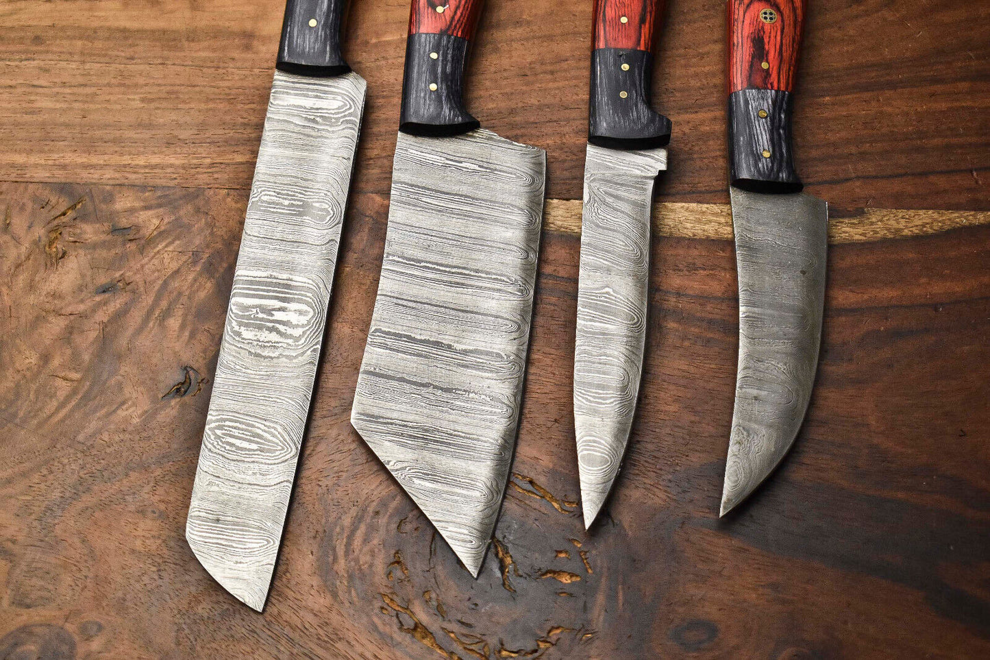 Lot of 4 Custom Handmade Damascus Steel Full Tang Chef Knife Set