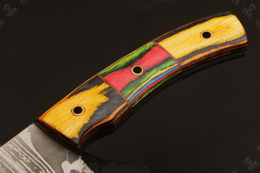 16 Inch Custom Handmade Fire Damascus Bowie Knife with Wood Handle by Heritage Forge