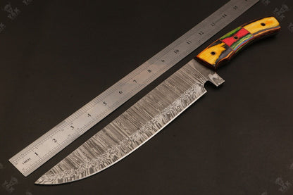 16 Inch Custom Handmade Fire Damascus Bowie Knife with Wood Handle by Heritage Forge