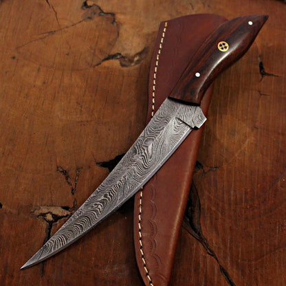 Custom Handmade Damascus Steel Fillet Knife Brisket, Kitchen Knife W/Sheath